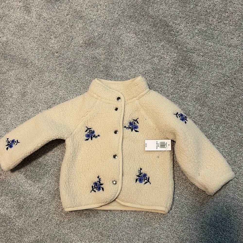 NWT Sherpa Baby Jacket with Blue Floral Embroidery 6-12 months